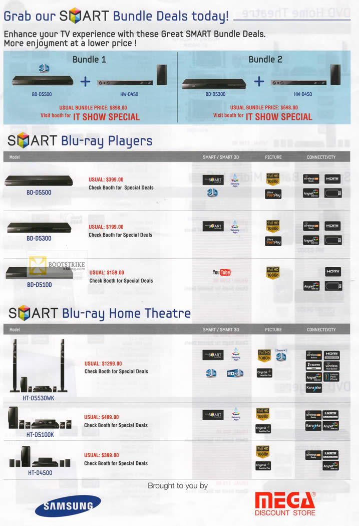IT SHOW 2012 price list image brochure of Samsung Mega Discount Smart Blu Ray Players, Theatre