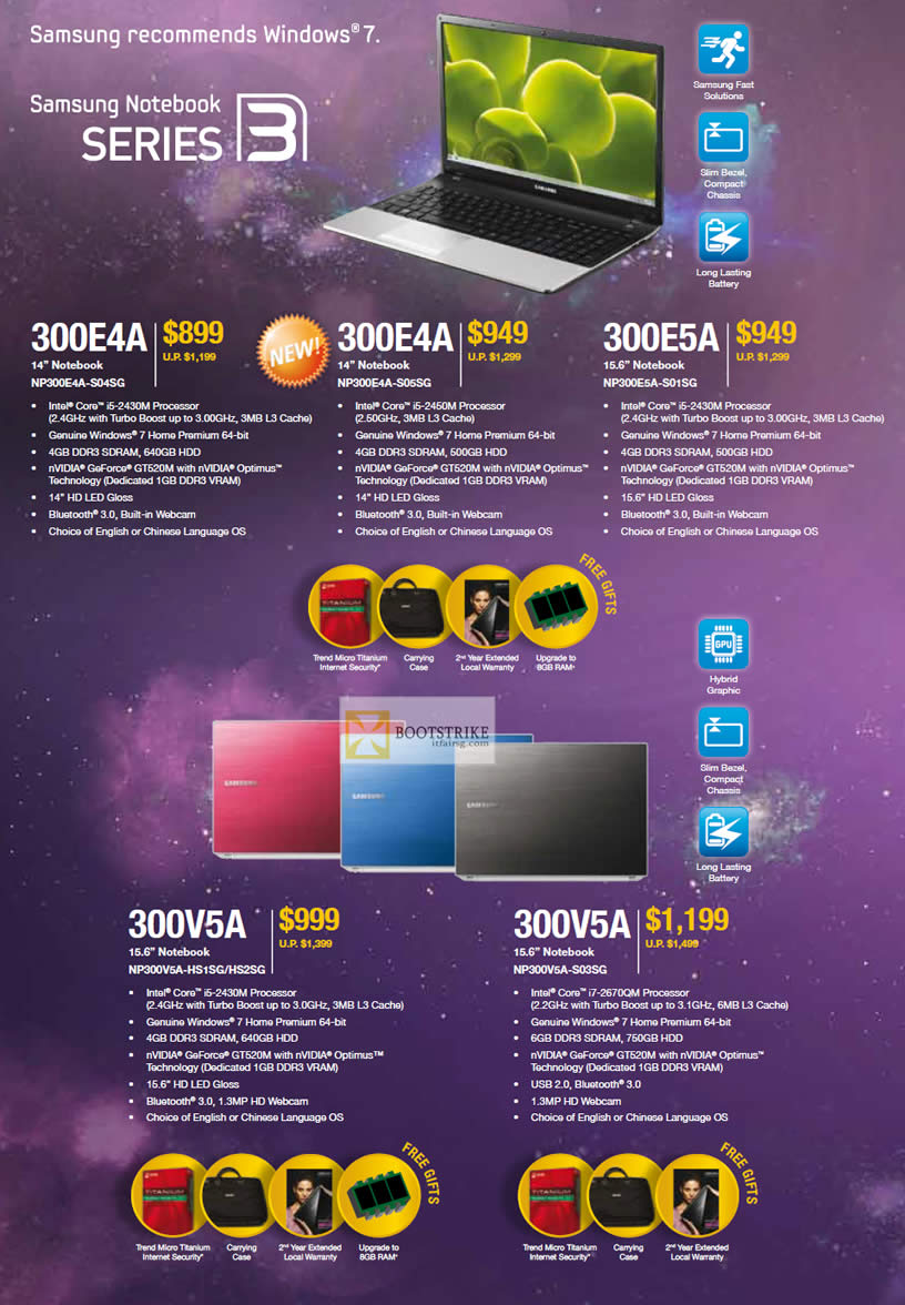 IT SHOW 2012 price list image brochure of Samsung Notebooks NP300E4A-S04SG, NP300E4A-S05SG, NP300E5A-S01SG, NP300V5A-HS1SG HS2SG, NP300V5A-S03SG