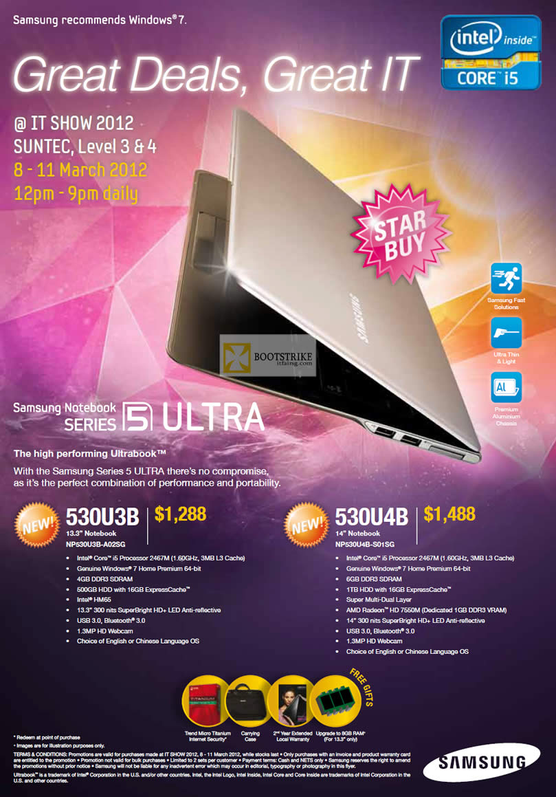 IT SHOW 2012 price list image brochure of Samsung Notebooks Ultrabook NP530U3B-A02SG, NP530U4B-S01SG