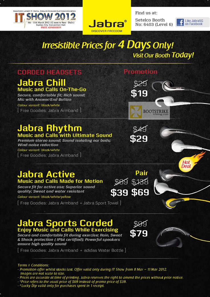 IT SHOW 2012 price list image brochure of Setelco Jabra Corded Headsets Chill, Rhythm, Active, Sports Corded