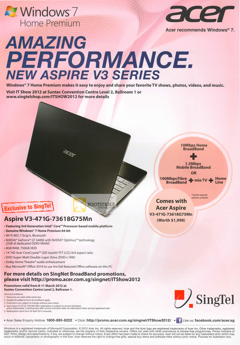 IT SHOW 2012 price list image brochure of Singtel Acer Aspire V3-471G-73618G75Mn Notebook Specifications