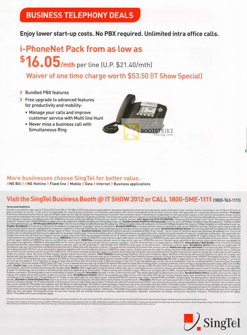 IT SHOW 2012 price list image brochure of Singtel Business Telephony, I-PhoneNet Pack