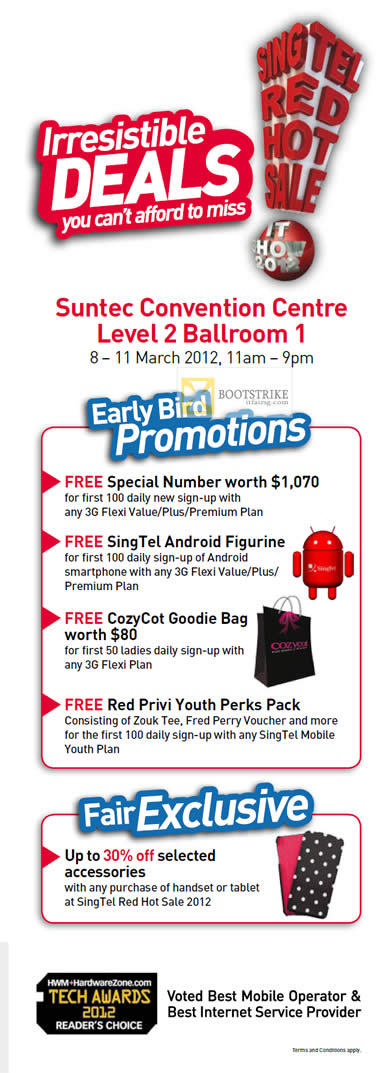 IT SHOW 2012 price list image brochure of Singtel Early Bird Promotions, Special Number, Accessories, CozyCot, Red Privi Youth Perks Pack