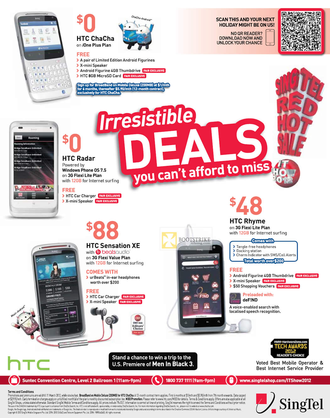 IT SHOW 2012 price list image brochure of Singtel Mobile HTC ChaCha, Radar, Rhyme, Sensation XE