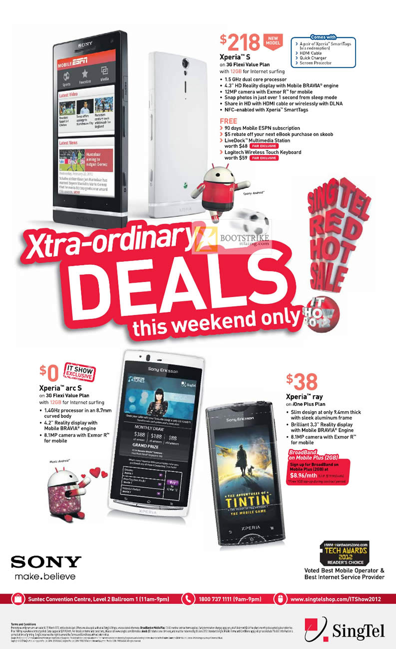 IT SHOW 2012 price list image brochure of Singtel Mobile Sony Xperia S, Xperia Arc S, Xperia Ray
