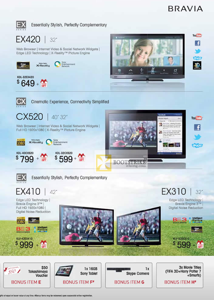 IT SHOW 2012 price list image brochure of Sony Bravia LED TV KDL-32EX420, KDL-40CX520, KDL-32CX520, KLV-42EX410