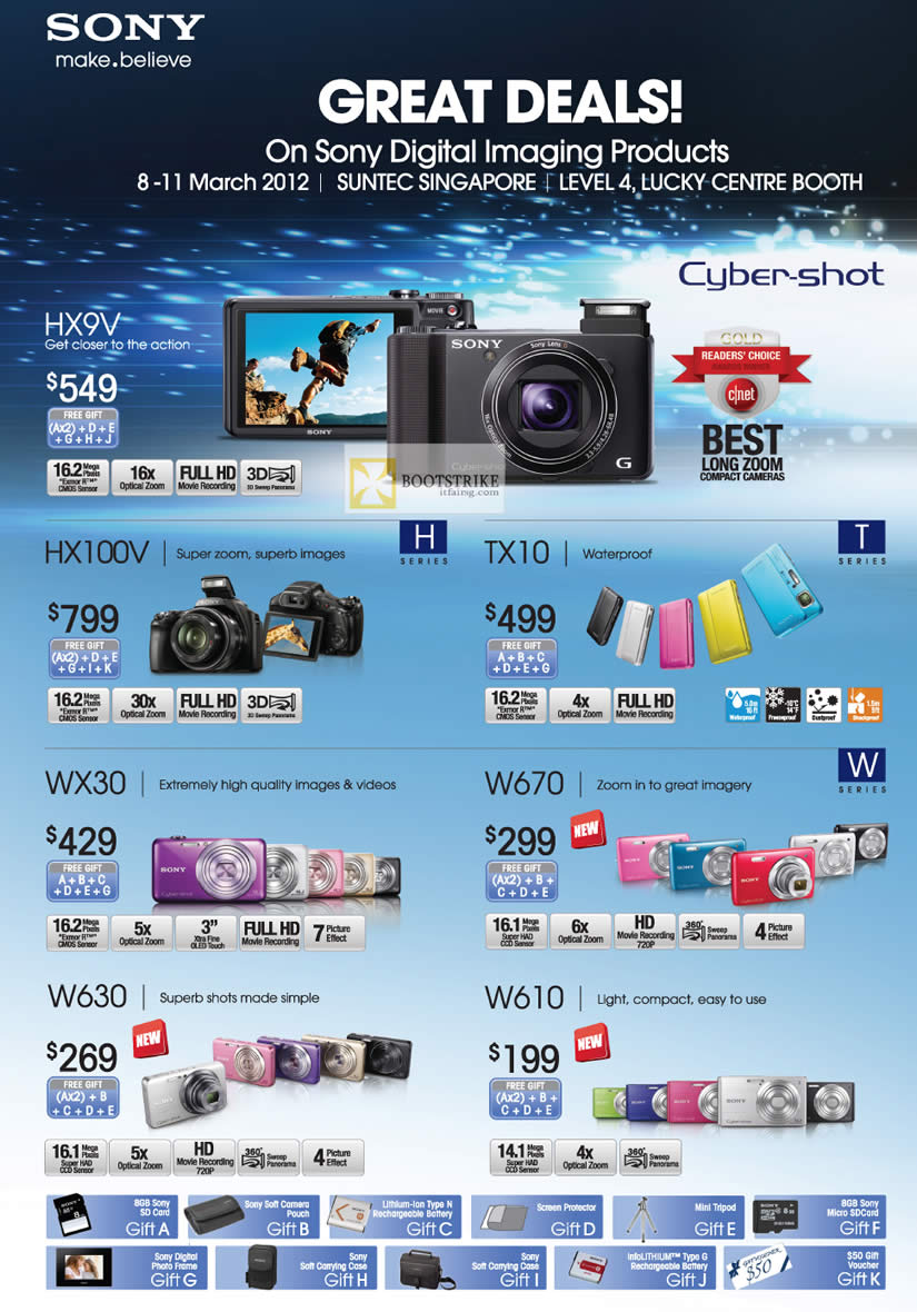 IT SHOW 2012 price list image brochure of Sony Digital Cameras DSLR DSC-HX9V, DSC-HX100V, DSC-TX10, DSC-WX30, DSC-W670, DSC-W630, DSC-W610