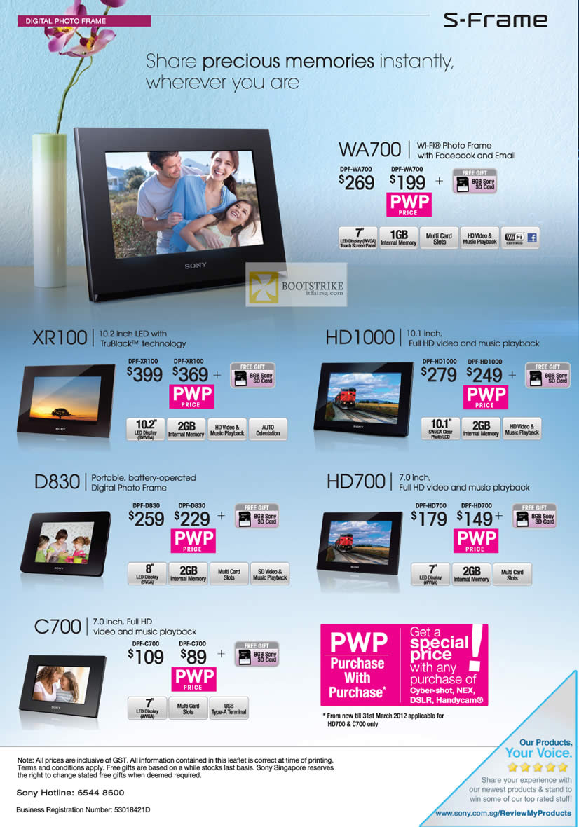 IT SHOW 2012 price list image brochure of Sony Digital Photo Frames DPF XR100, HD1000, WA700, D830, HD700, C700