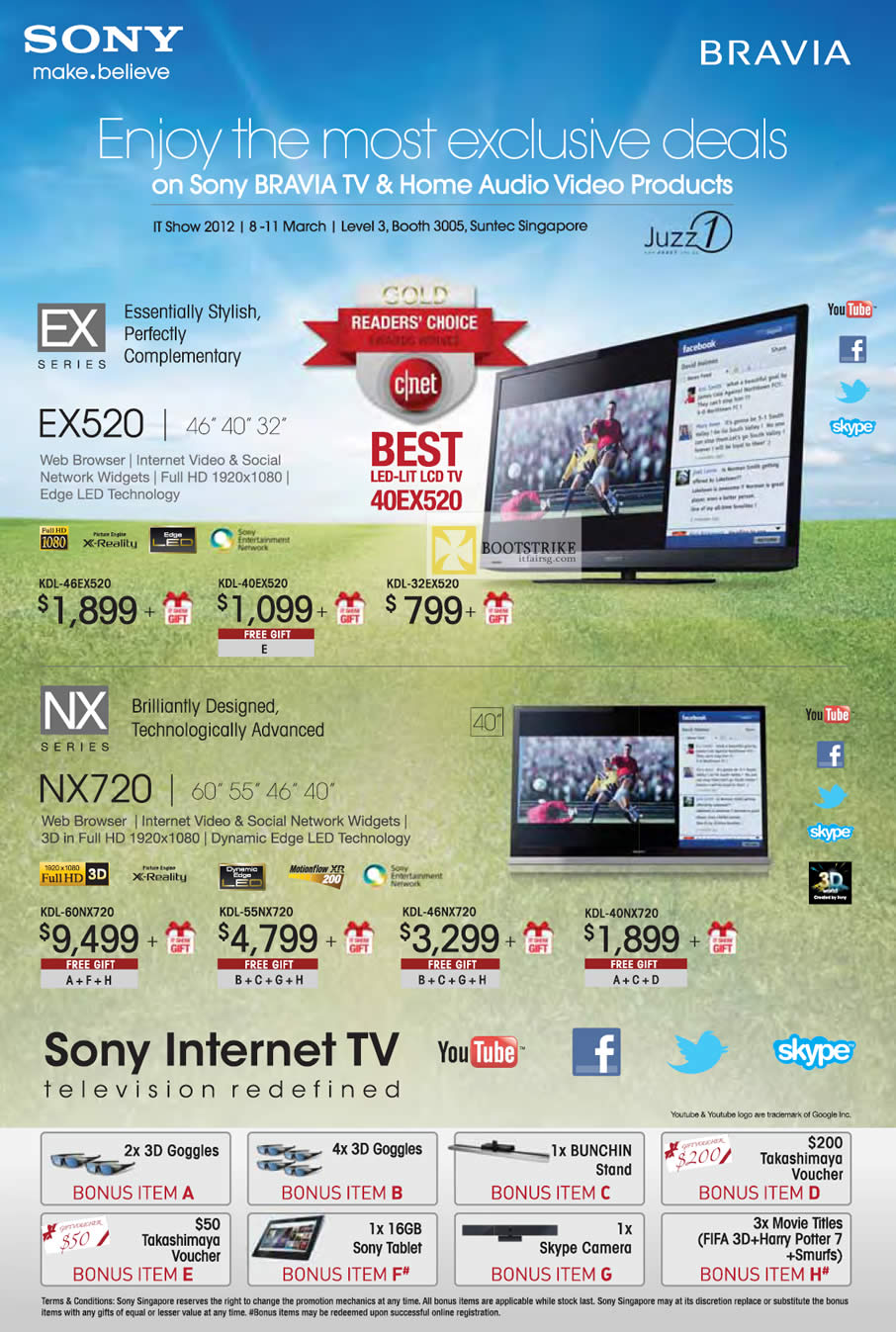 IT SHOW 2012 price list image brochure of Sony Juzz1 Bravia LED LCD TV KDL-46EX520, KDL-40EX520, KDL-32EX520, KDL-60NX720, KDL-55NX720, KDL-46NX720, KDL-40NX720