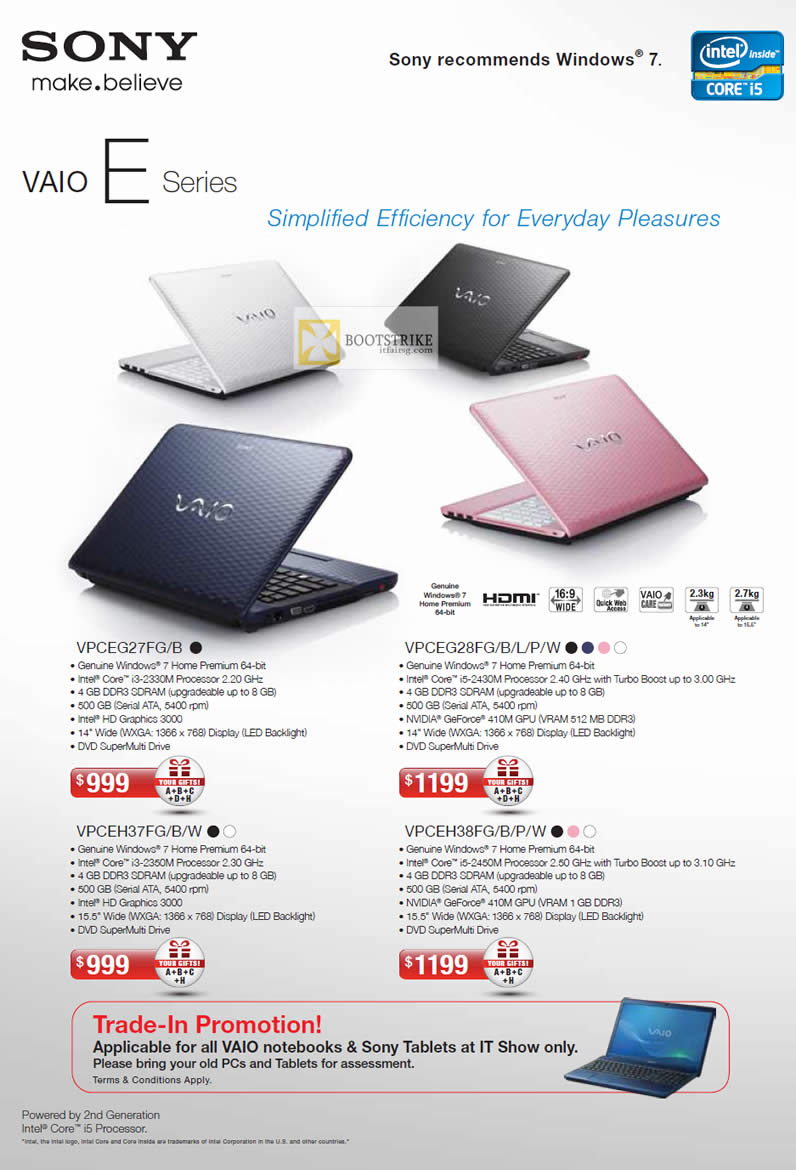 IT SHOW 2012 price list image brochure of Sony Notebooks Vaio E VPCEG27FG, VPCEG28FG, VPCEH37FG, VPCEH38FG, Trade In