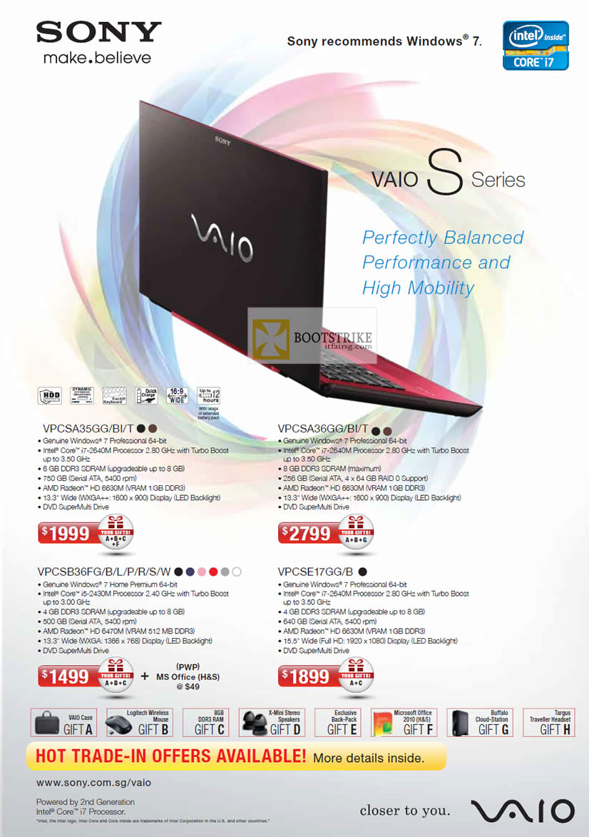 IT SHOW 2012 price list image brochure of Sony Notebooks Vaio S VPCSA35GG BI, VPCSA36GG BI, VPCSB36FG, VPCSE17GG