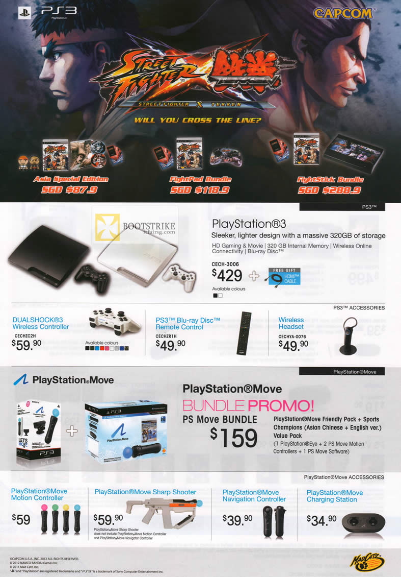 IT SHOW 2012 price list image brochure of Sony Playstation 3 PS3 CECH-3006, Street Figher FightPad, FightStick, Dualshock Wireless Controller, Move, Navigation