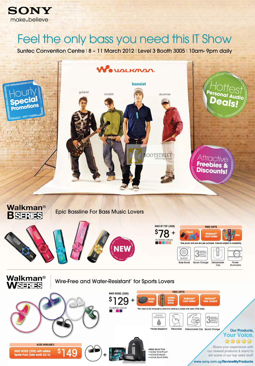 IT SHOW 2012 price list image brochure of Sony Walkman MP3 Player NWZ-B173F, NWZ-W262