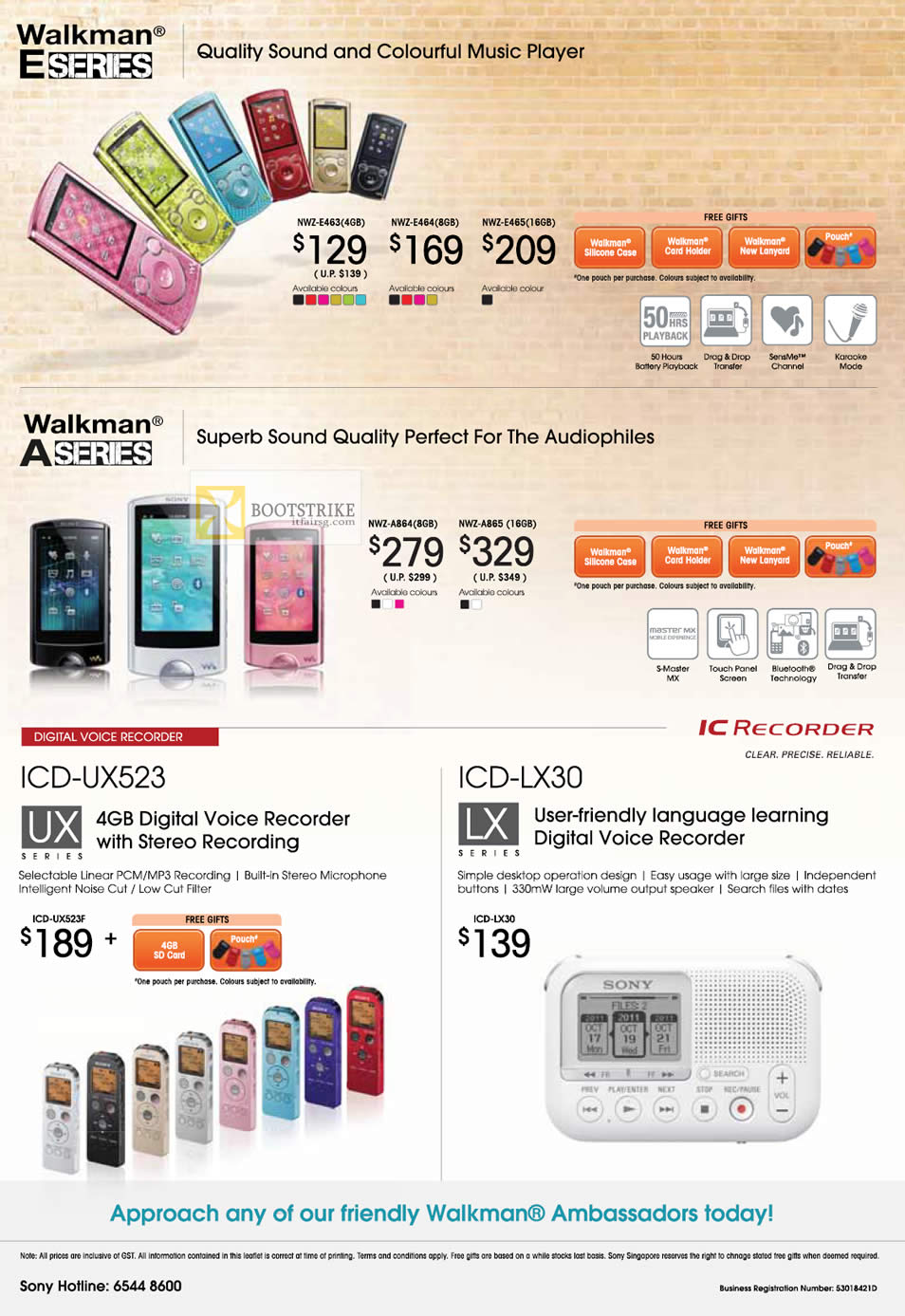 IT SHOW 2012 price list image brochure of Sony Walkman MP3 Player NWZ-E463, NWZ-E464, NWZ-E465, NWZ-A864, NWZ-A865, Digital Voice Recorder ICD-UX523, ICD-LX30