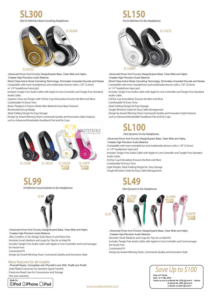 IT SHOW 2012 price list image brochure of Soul By Ludacris Headphones SL300, SL150, SL100, SL99, SL49
