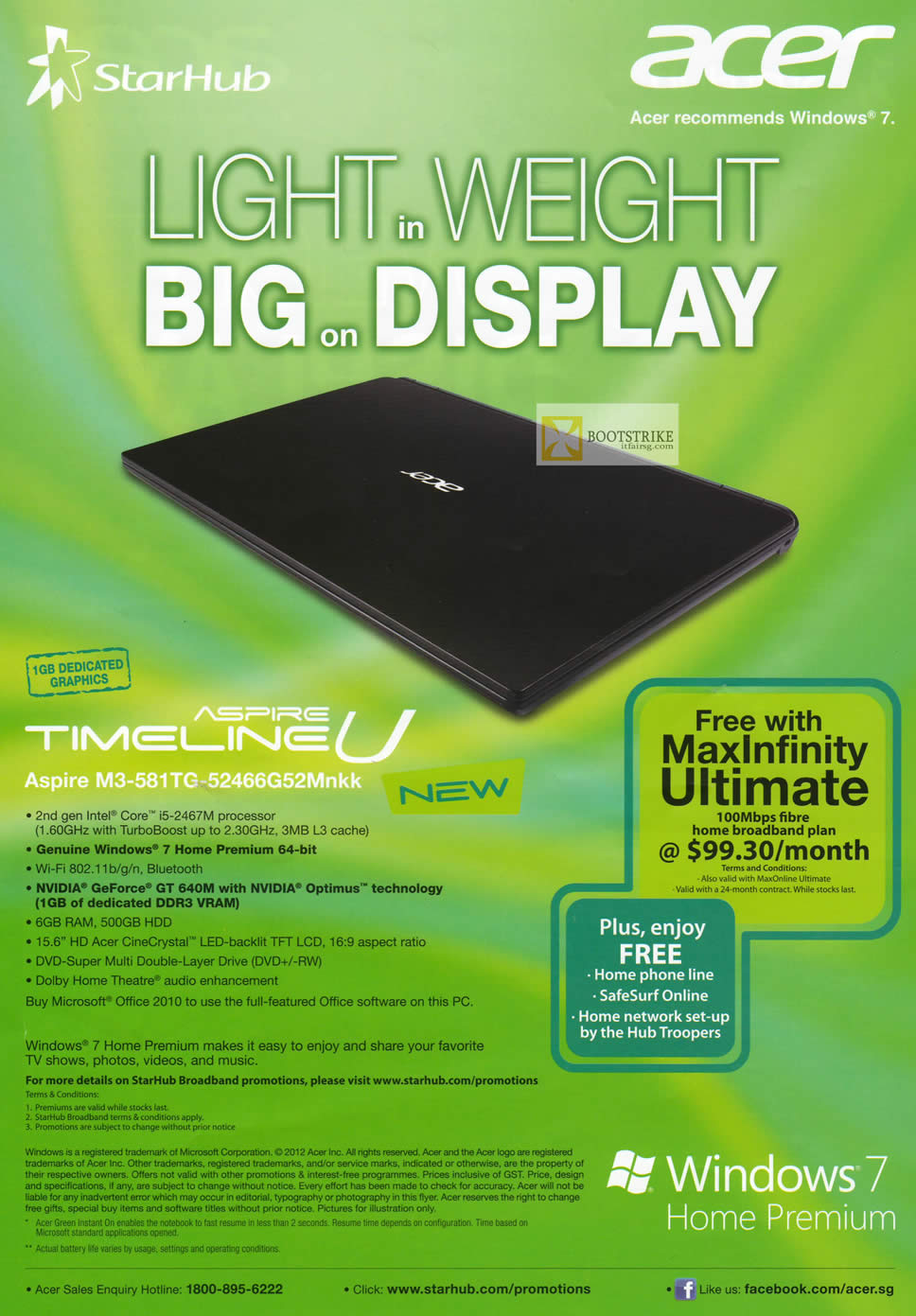 IT SHOW 2012 price list image brochure of Starhub Acer Aspire Timeline U Ultrabook Notebook M3-581TG-52466G52MnKK Specifications, MaxInfinity Ultimate Fibre Broadband