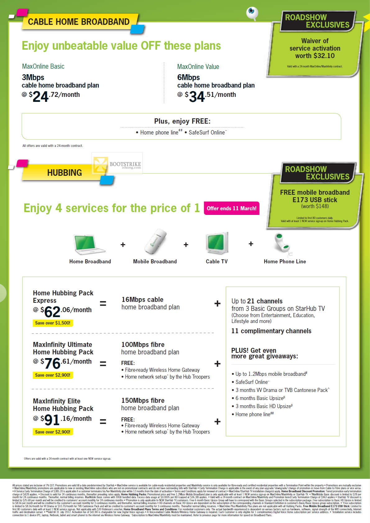 IT SHOW 2012 price list image brochure of Starhub Broadband Cable MaxOnline Basic, Value, Hubbing
