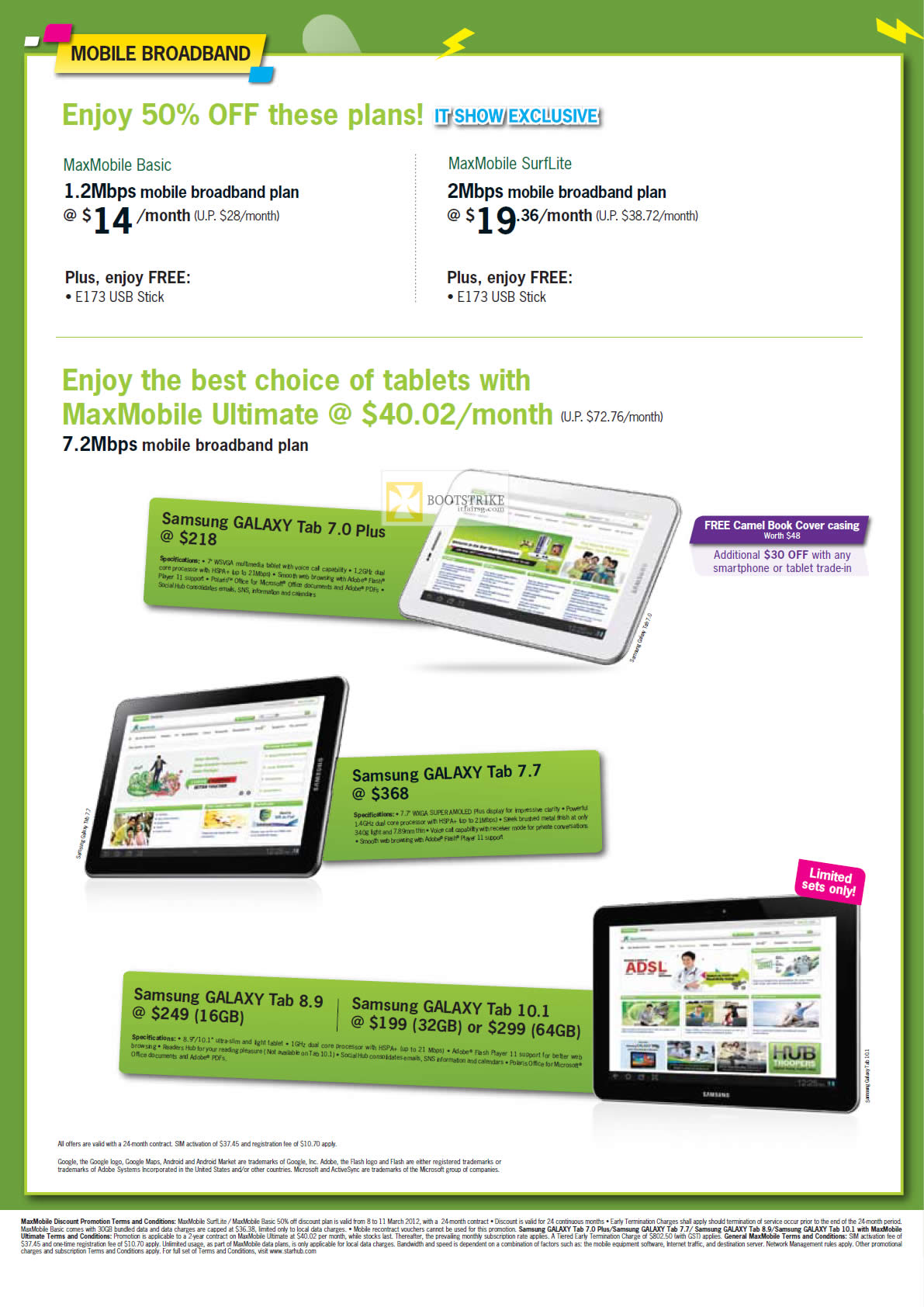 IT SHOW 2012 price list image brochure of Starhub Mobile Broadband MaxMobile, Samsung Galaxy Tab 7.0 Plus, Galaxy Tab 7.7, 8.9, 10.1