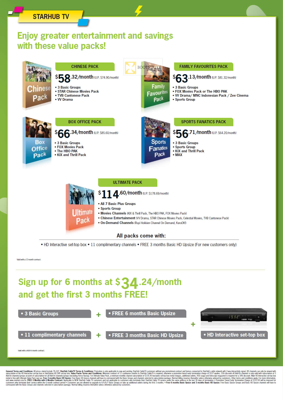 IT SHOW 2012 price list image brochure of Starhub TV Chinese Pack, Family Favourites, Box Office, Sports Fanatics, Ultimate, 6 Months Promo
