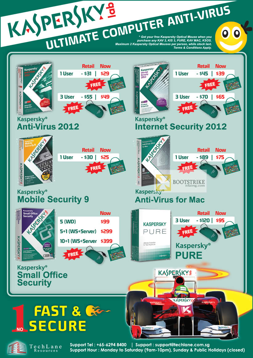 IT SHOW 2012 price list image brochure of TechLane Kaspersky Anti-Virus 2012, Internet Security 2012, PURE, Small Office Security, Mobile Security 9, Anti-Virus For Mac Software