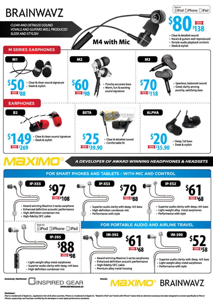 IT SHOW 2012 price list image brochure of Twister Brainwavz Earphones M1, M2, M3, B2, Beta, Alpha, Maximo Headphones IP-XS5, X53, ES2, 395, 592, 390