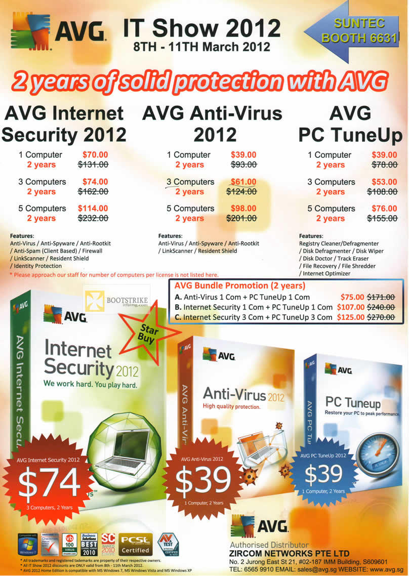 IT SHOW 2012 price list image brochure of Zircom AVG Internet Security 2012, Anti-Virus 2012, PC TuneUp Software