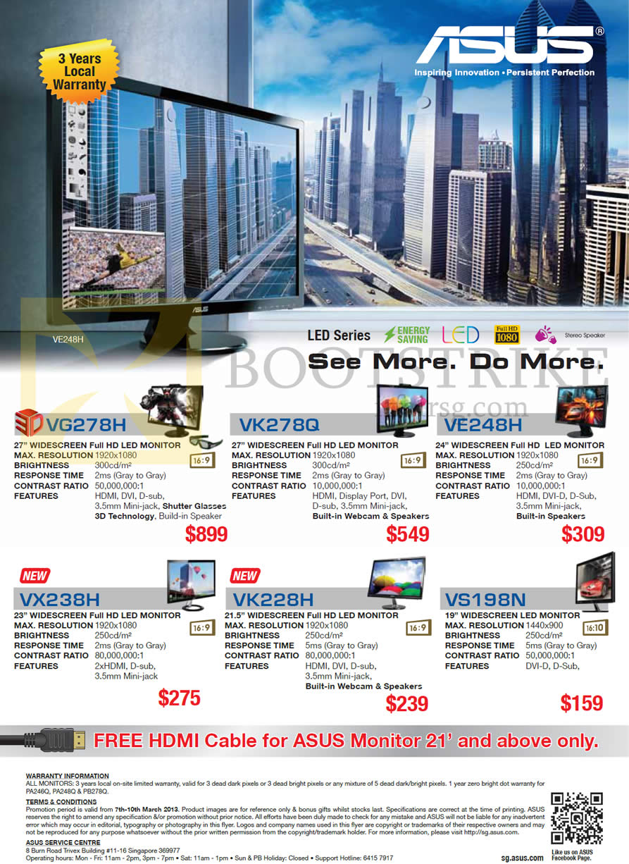 IT SHOW 2013 price list image brochure of ASUS Monitors LED VG278H, VK278Q, VE248H, VS198N, VK228H, VX238H