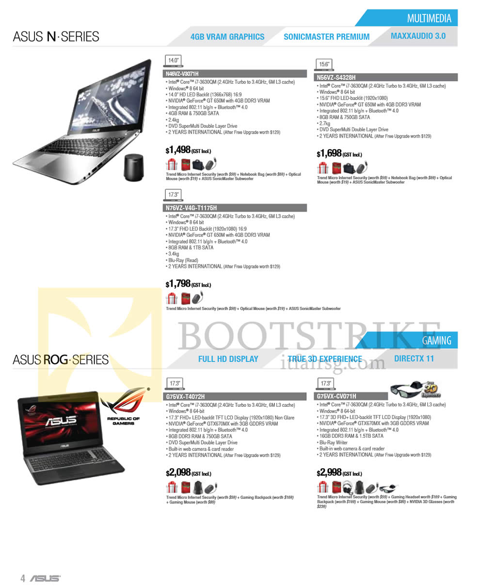 IT SHOW 2013 price list image brochure of ASUS Notebooks N46VZ-V3071H, N56VZ-S4328H, N76VZ-V4G-T1175H, ROG G75VX-T4072H, G75VX-CV071H
