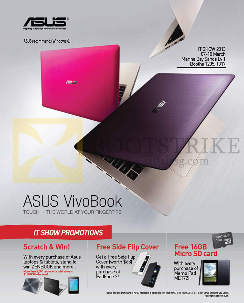 IT SHOW 2013 price list image brochure of ASUS Notebooks Promotions Scratch N Win, Free Side Flip Cover, 16GB MicroSD Card