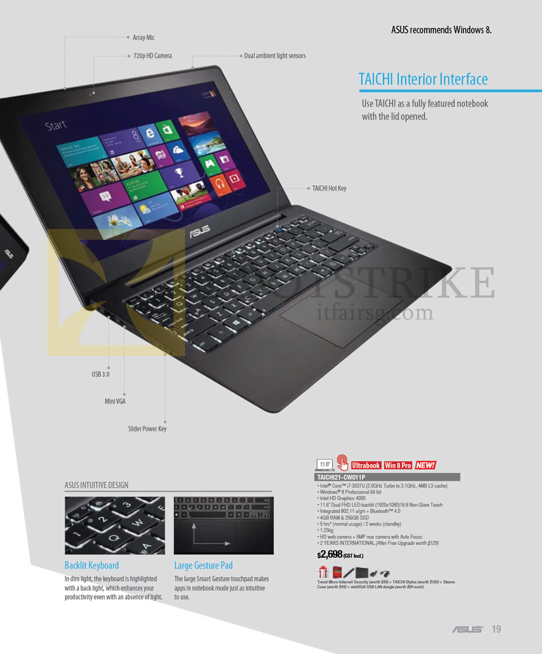 IT SHOW 2013 price list image brochure of ASUS Notebooks Taichi Interior Interface TAICHI21-CW011P