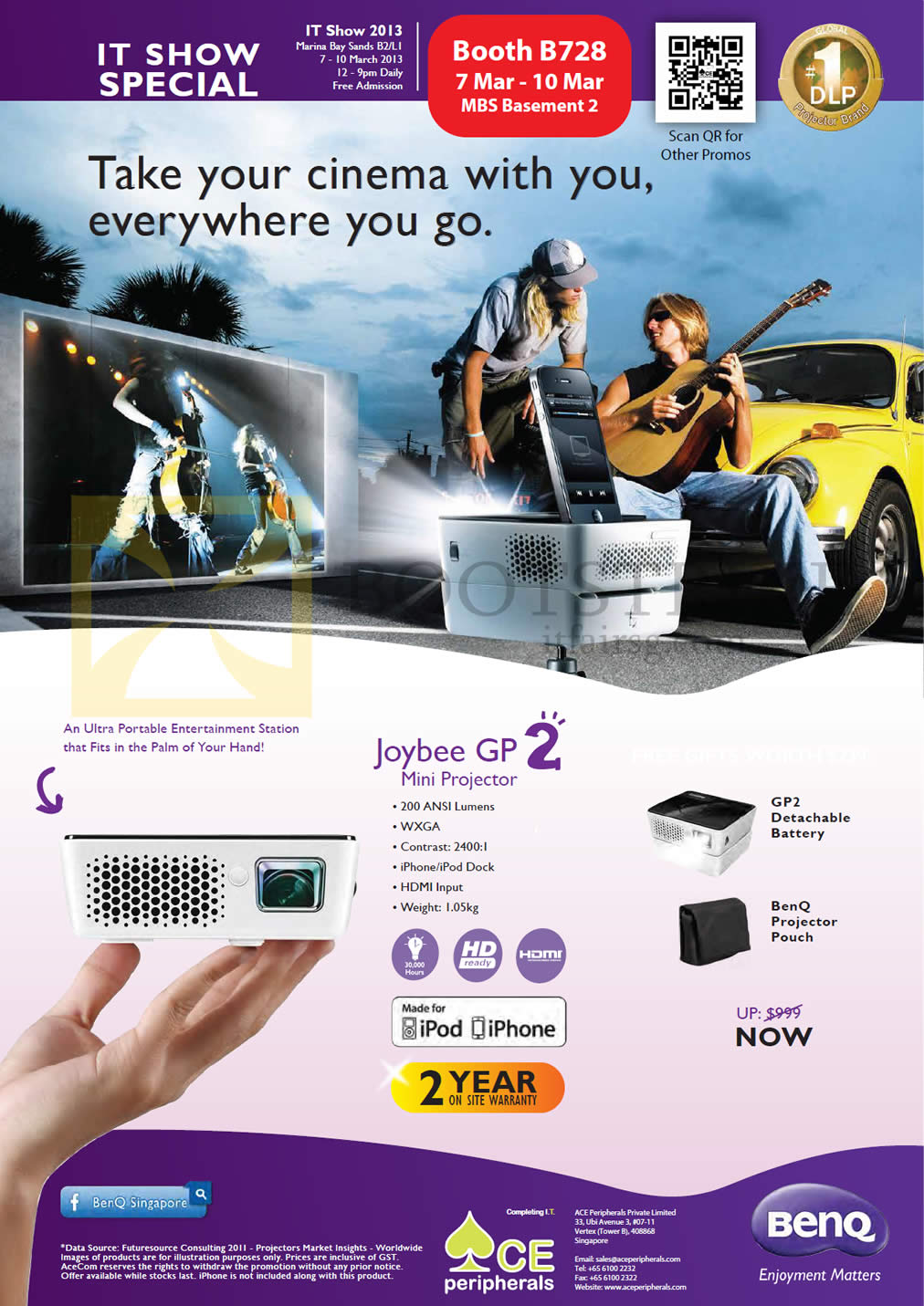 IT SHOW 2013 price list image brochure of Ace Peripherals BenQ Projector Joybee GP2 HDMI Mini Projector