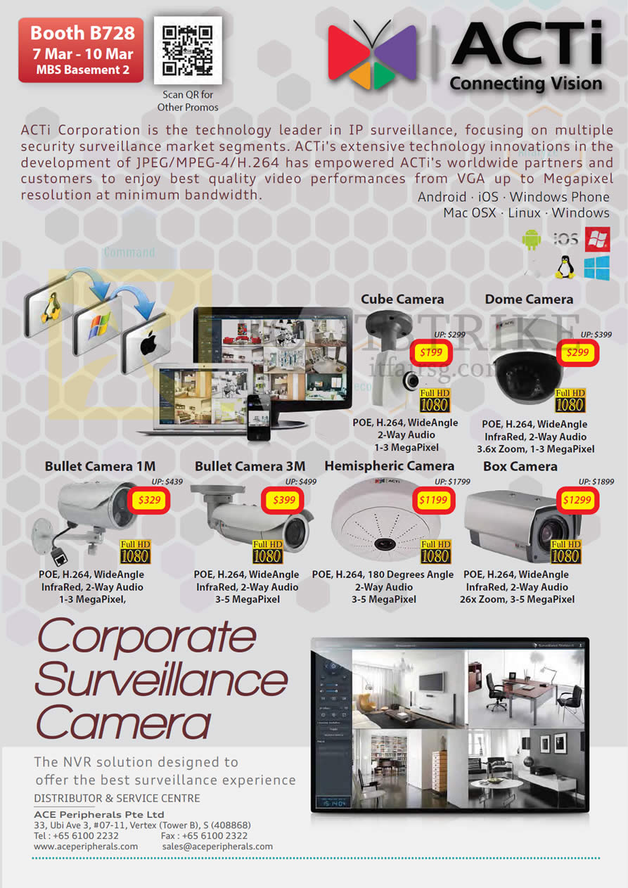 IT SHOW 2013 price list image brochure of Ace Peripherals Surveillance Cameras ACTi Cube Dome Bullet Hemispheric Box SpeedDome Network IP