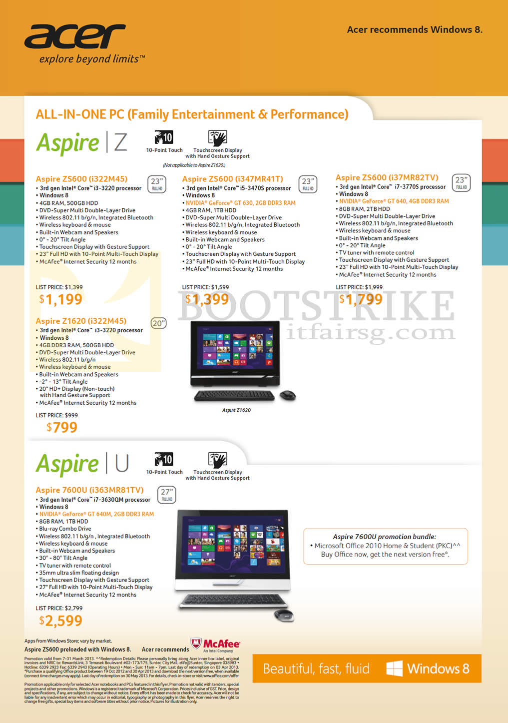 IT SHOW 2013 price list image brochure of Acer AIO Desktop PCs Aspire ZS600 I322M45, I347MR41T, I37MR82TV, I322M45, 7600U I363MR81TV