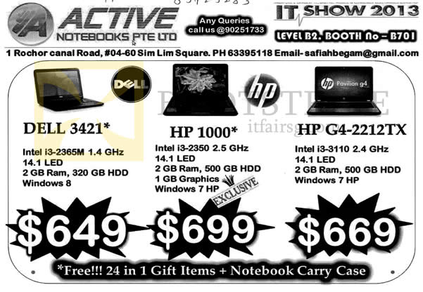 IT SHOW 2013 price list image brochure of Active Notebooks Dell 3421, HP 1000, HP G4-2212TX