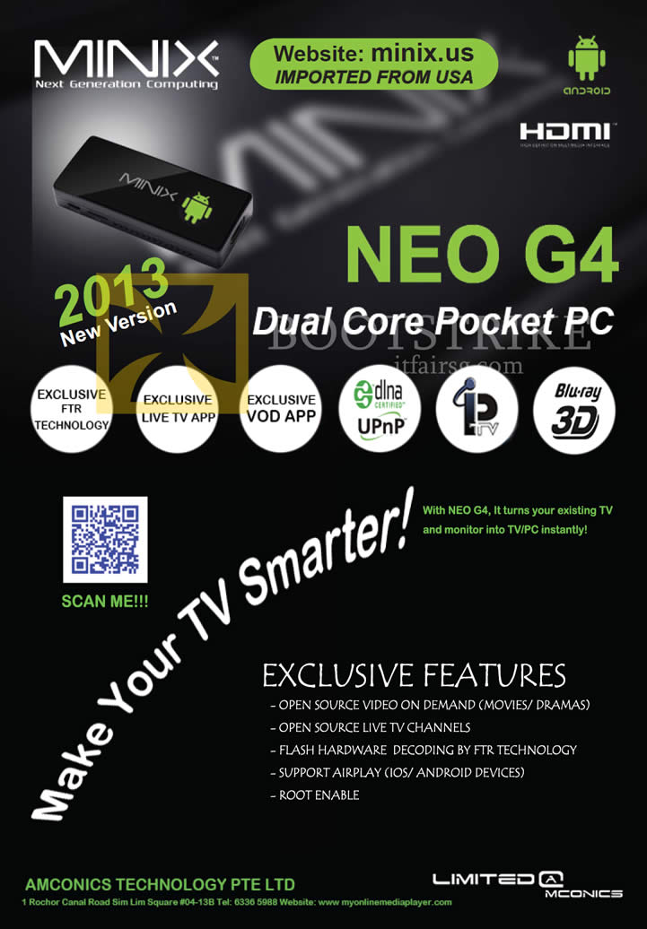 IT SHOW 2013 price list image brochure of Amconics Minix Neo G4 Android Pocket PC Features