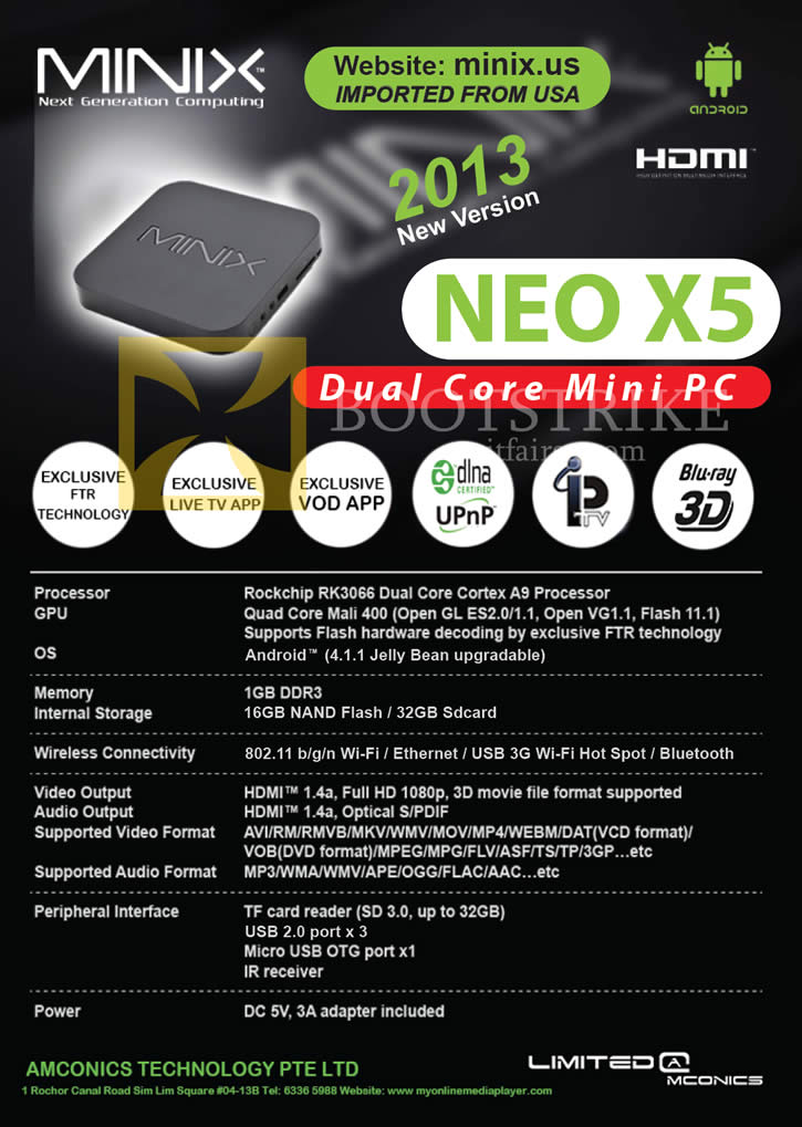 IT SHOW 2013 price list image brochure of Amconics Minix Neo X5 Android Mini PC Specifications