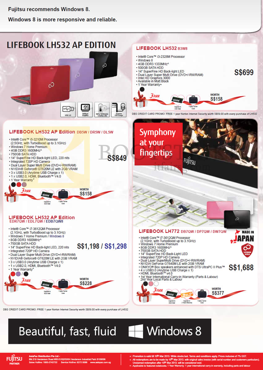 IT SHOW 2013 price list image brochure of Asiapac Fujitsu Notebooks Lifebook LH532 B3W8, LH532 AP Edition DB5W DR5W DL5W, AP Edition EDR7QW EDL7QW EDB7QW8, LH772 DB7QW DP7QW DW7QW