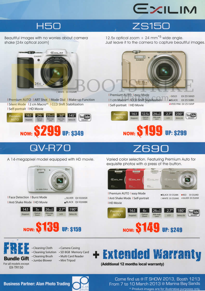 IT SHOW 2013 price list image brochure of Casio Alan Photo Digital Cameras Exilim H50, ZS150, QV-R70, Z690