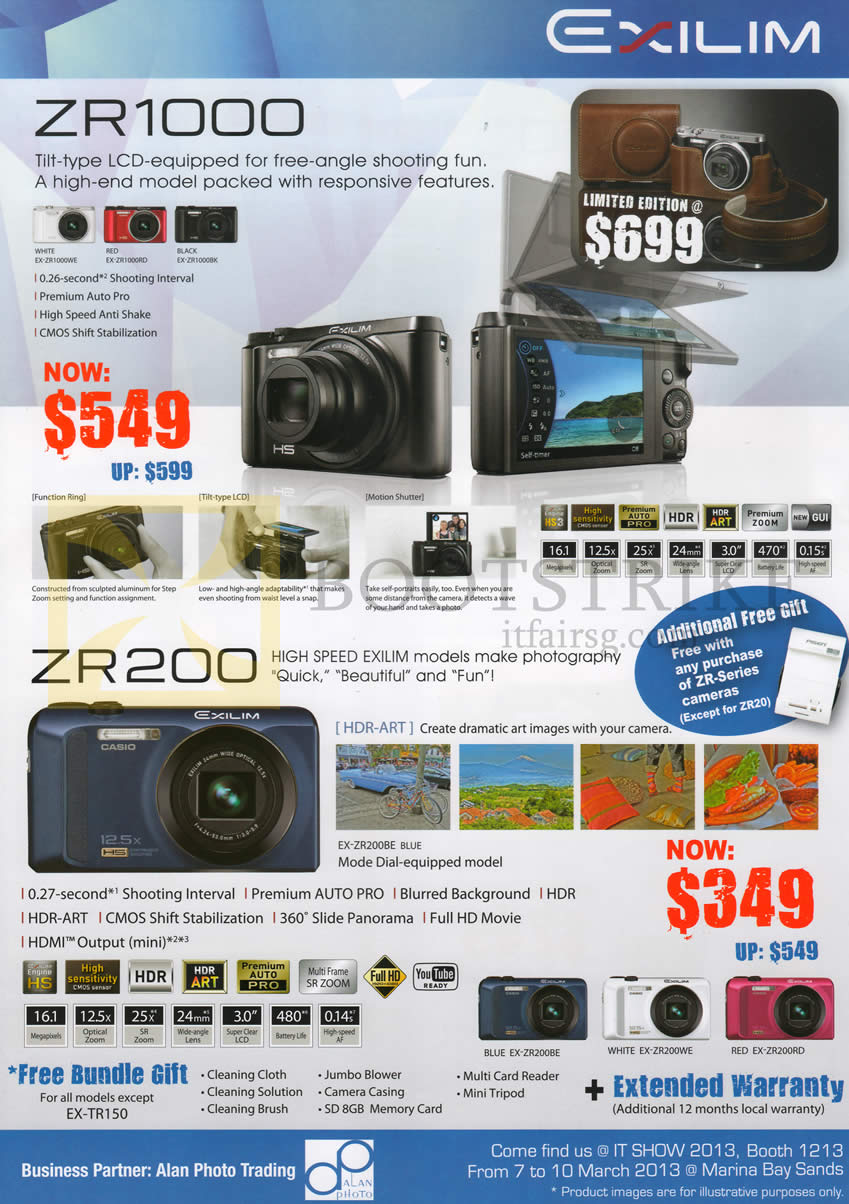 IT SHOW 2013 price list image brochure of Casio Alan Photo Digital Cameras Exilim ZR1000, ZR200