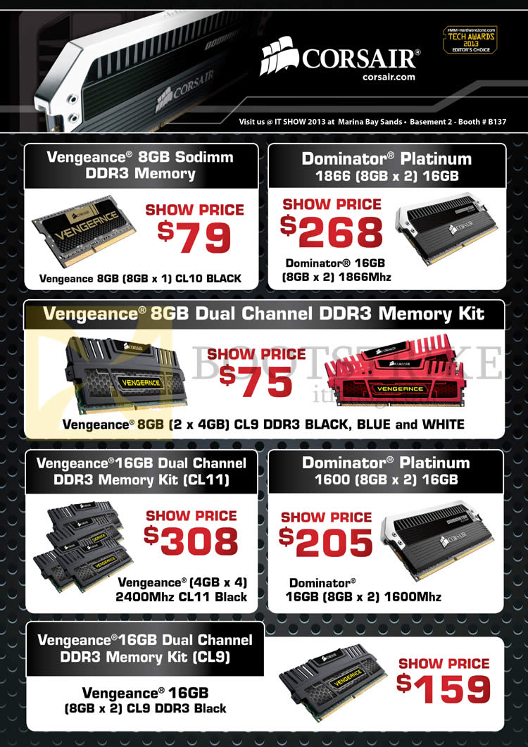IT SHOW 2013 price list image brochure of Convergent Corsair DDR3 Memory RAM Vengeance, Dominator Platinum