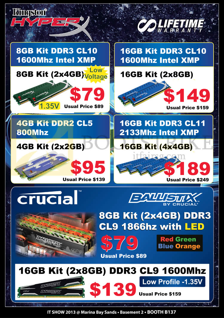 IT SHOW 2013 price list image brochure of Convergent Kingston HyperX Memory RAM DDR3, Crucial Ballistix DDR3