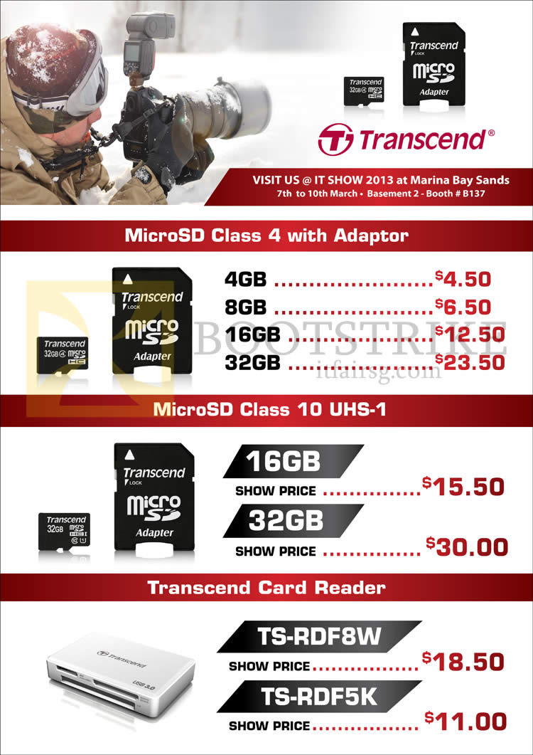 IT SHOW 2013 price list image brochure of Convergent Transcend MicroSD Flash Memory, Card Reader TS-RDF8W TS-RDF5K