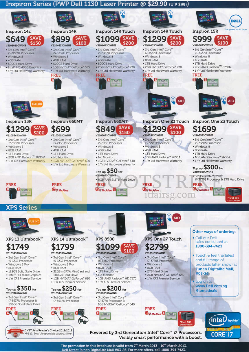 IT SHOW 2013 price list image brochure of Dell Notebooks Inspiron 14z, 14R, 14R Touch, 15R, Desktop PC 660MT, AIO Desktop Inspiron One 23 Touch, XPS 13 Ultrabook, XPS 14, XPS 8500, XPS One 27 Touch