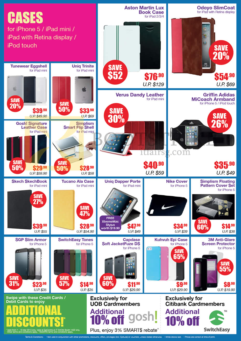 IT SHOW 2013 price list image brochure of EpiCentre Cases IPhone IPod IPad, Aston Martin, Gosh, Uniq, Nike, Tunewear, SGP