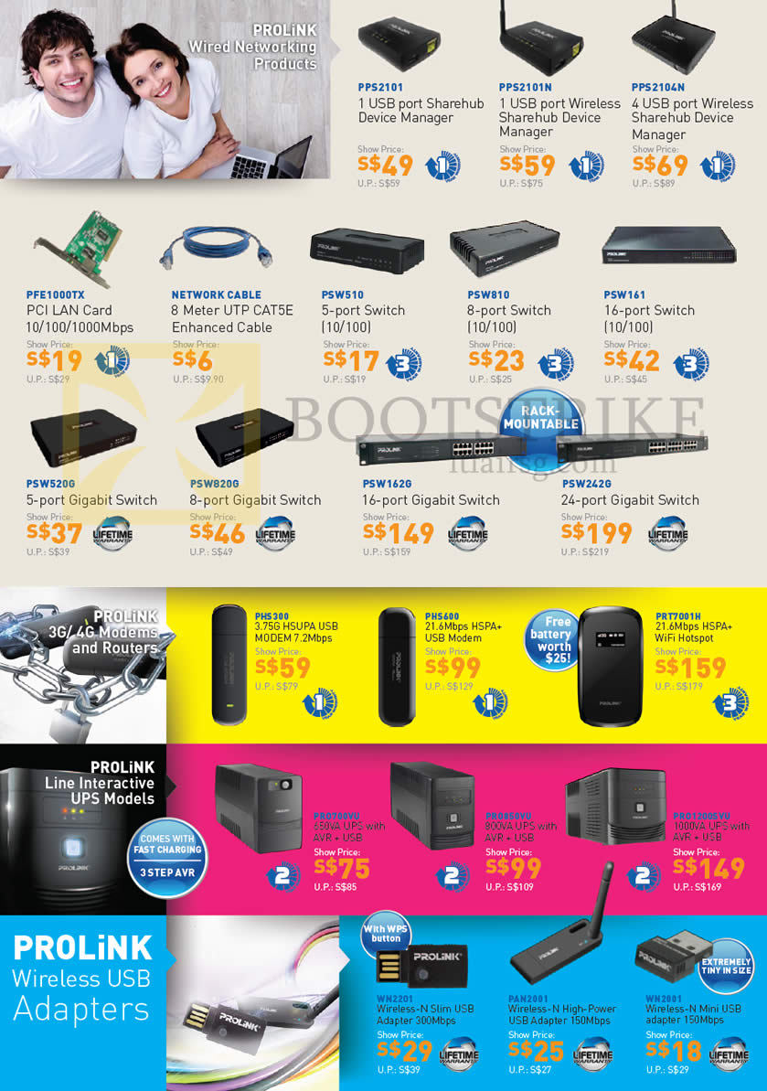 IT SHOW 2013 price list image brochure of Fida Prolink Networking Wired Sharehub Device Manager, PCI LAN Card, UTP Cable, Switch, 3.75G HSUPA USB Modem, UPS, Wireless USB Adapters