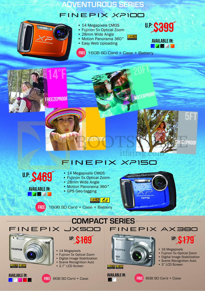 IT SHOW 2013 price list image brochure of Fujifilm Digital Cameras Finepix XP100, XP150, JX500, AX380