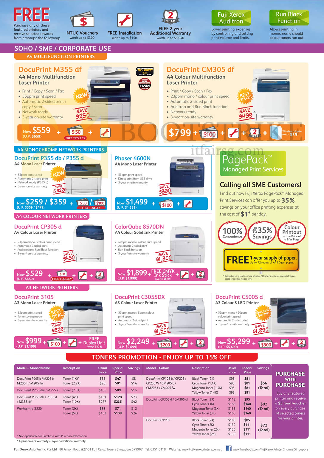 IT SHOW 2013 price list image brochure of Fujifilm Fuji Xerox Printers DocuPrint M355 Df, CM305 Df, P355 Db D, CP305 D, 3105, C3055DX, C5005 D, Phaser 4600N, ColorQube 8570DN, Toners