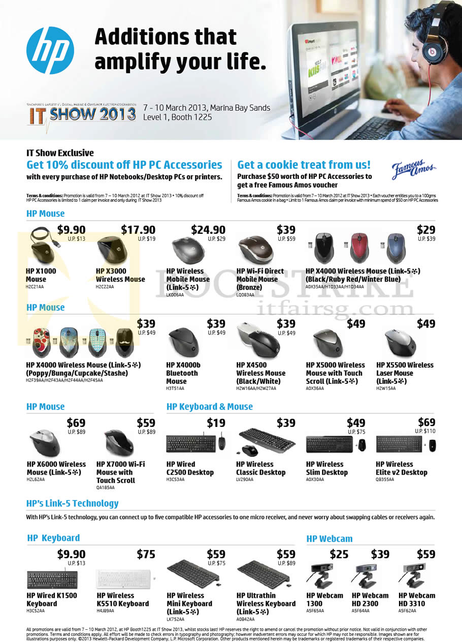 IT SHOW 2013 price list image brochure of HP Accessories Mouse, Keyboards, Webcams, X4000, X4000b, X4500, X5000, X5500, X6000, X7000, Elite V2, K5510, 1300, HD2300, HD3310