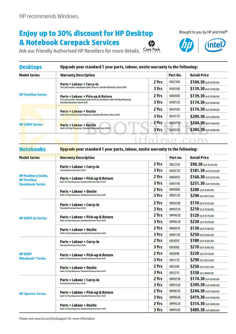 IT SHOW 2013 price list image brochure of HP Desktop PC, Notebooks Carepack Services