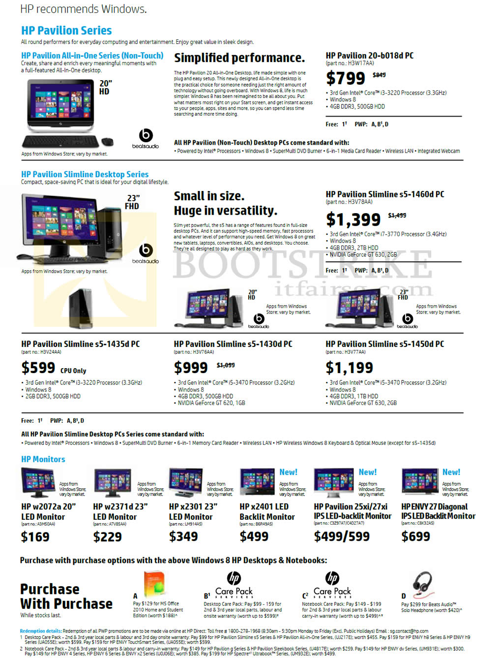 IT SHOW 2013 price list image brochure of HP Desktop PCs, AIO Desktop PCs, LED Monitors, Pavilion 20-b018d, Slimline S5-1460d, 1435d, 1430d, 1450d, W2072a, W2371d, X2301, X2401, 25xi, 27xi, 27